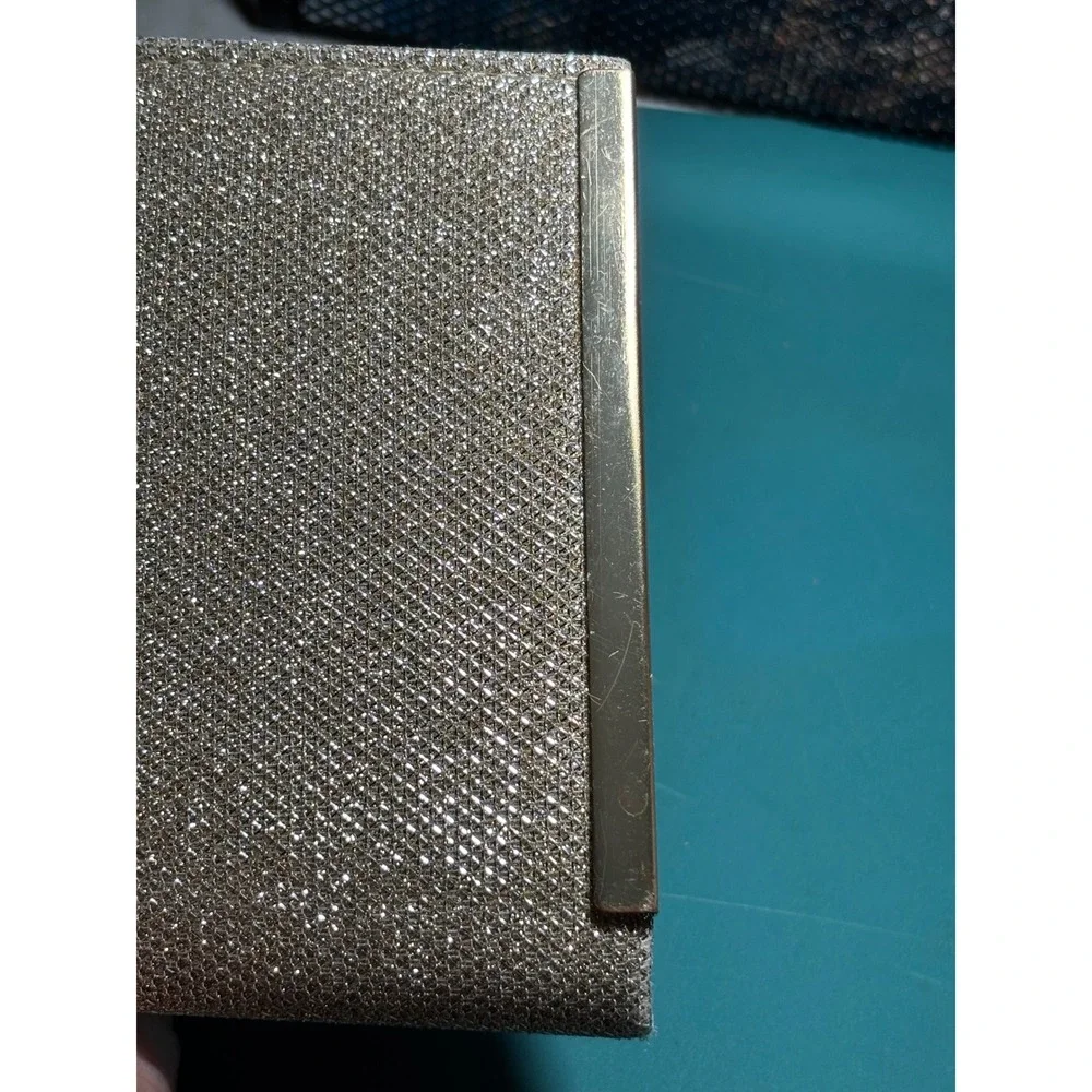 Envelope Clutch Womens Small Champagne‎ Gold Glitter Pleated Evening Bag READ